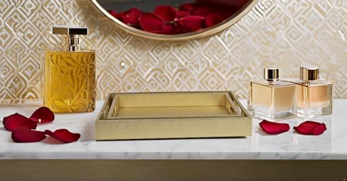 Set of 2 Wood Serving Tray with Gold Polished Metal Handles, Home