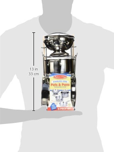 Melissa & Doug Stainless Steel Pots & Pans, 8 Piece Play Kitchen Set