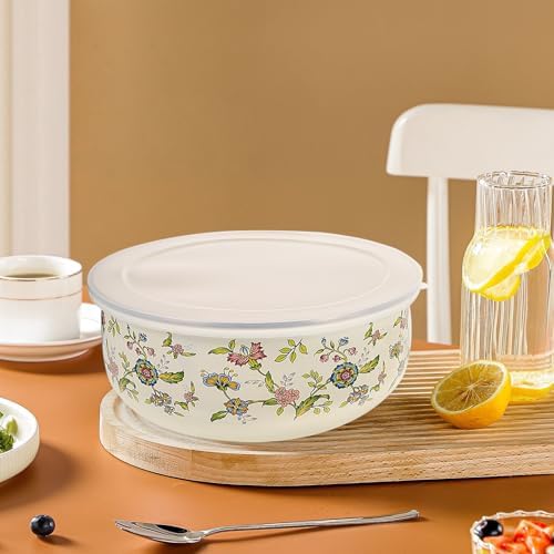 FUOYLOO 5 Piece Enamel Mixing Bowl Set with Lids for Storage Xmas