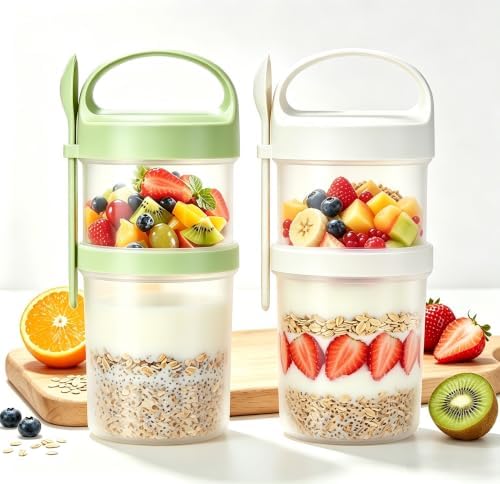 LUXEAR 31oz 2-Layer Yogurt Parfait Containers with Lids, 2 Pack
