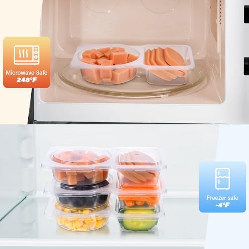 Double Compartment Snack Containers with Lids, 2 Compartment Condiment