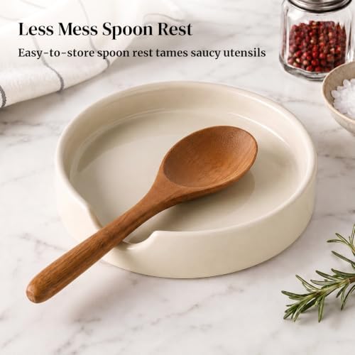 DOWAN 6.7'' Ceramic Utensil Holder with Drain Tray for Wooden Spoons