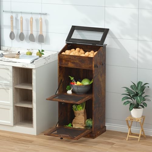 Wooden Potato and Onion Storage Bin w/Lid, Large Capacity and