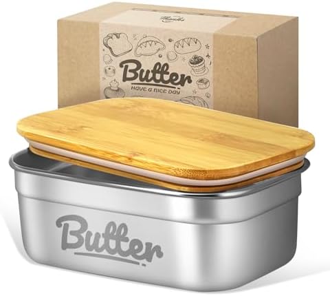 Large Stainless Steel Butter Dish, Airtight Lid, Holds 4 Sticks