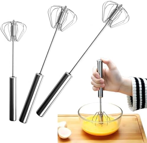 3 Pack Stainless Steel Egg Whisk, Hand Push Rotary Whisk Blender