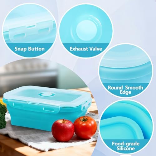 3 Pack Collapsible Silicone Food Storage Containers with Lids, Blue