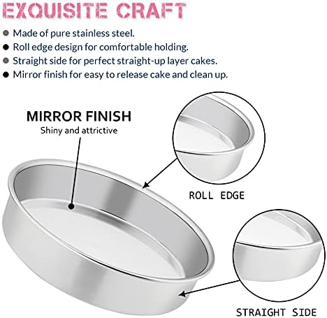 E-far 8 Inch Cake Pan Set of 3, Stainless Steel Round Layer Cake
