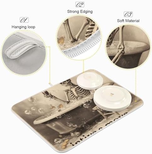 OTVEE Skeleton's Bathtub Cheers Dish Drying Mat for Kitchen Counter