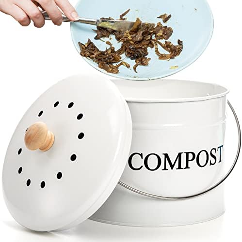 AVLA 1 Gallon Kitchen Compost Bin, White