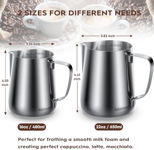 Adorever Milk Frothing Pitcher, 16oz 480ml Milk Frother Cup Stainless
