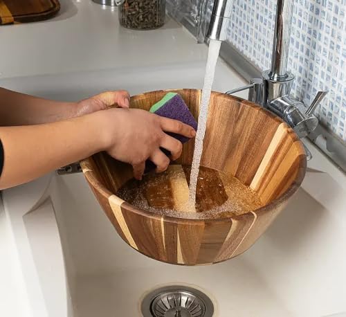 Wooden Salad Bowls, Large Acacia Wood Serving Bowl with Utensils