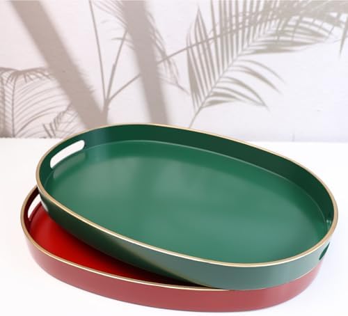Spsyrine Dark Green Plastic Serving Tray for Ottoman, Coffee Table