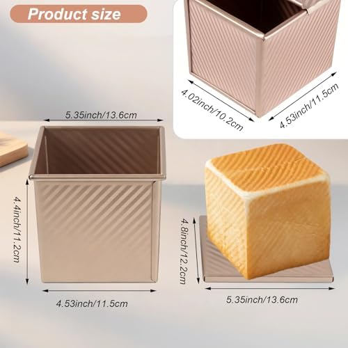 Mini Pullman Loaf Pan with Lid, 2-Pack 4 Inch Square Pan, Gold