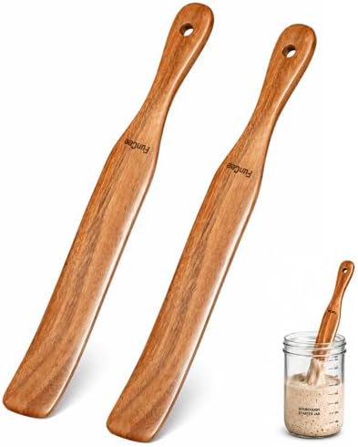 2 Pack Wooden Spurtle for Sourdough Starter, Teak Wood