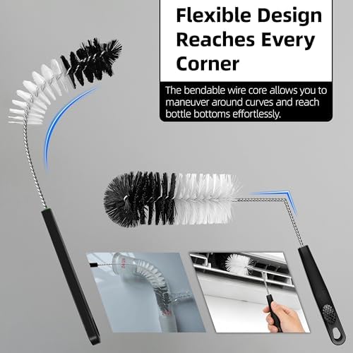 2 Pcs Bottle Brushes Set, Long Thin Flexible Bendable Flexible Cleaner