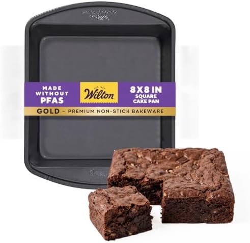 Wilton Gold Non-Stick Square Brownie Cake Pan, Made Without PFAS, 8 x