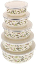 BESTonZON 5PCS Enamel Bowls, Enamel on Steel Mixing Bowls with Lids