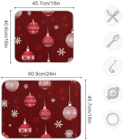 OTVEE Red Winter Ornament Art Dish Drying Mat for Kitchen Counter