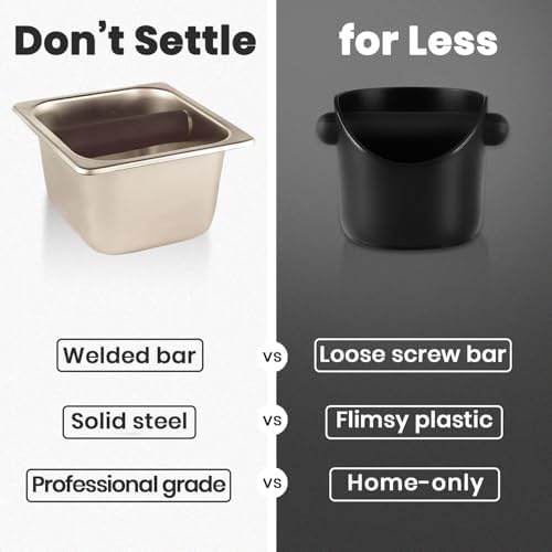 Rattleware Stainless Steel Espresso Knock Box with Bar, 6 x 5.5 x