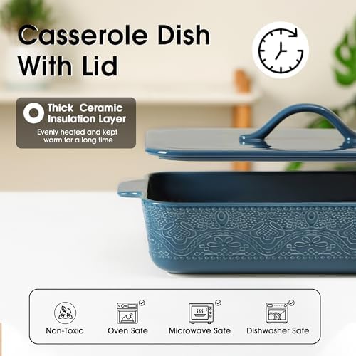 Ceramic 9 x 13 Casserole Dish with Lid, Blue