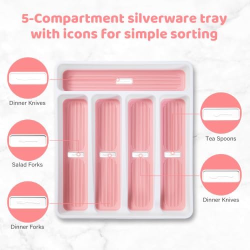 5-Compartment Silverware Organizer Tray with Icons