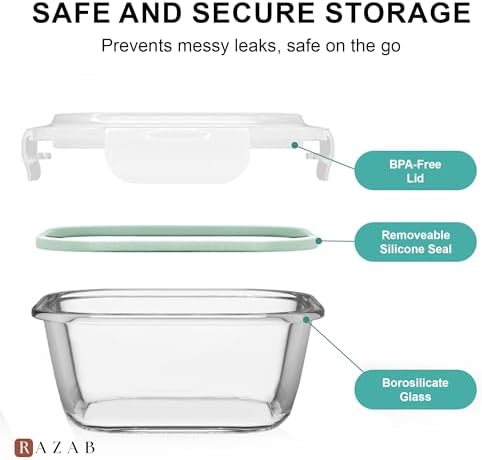Razab 6-Piece Glass Food Storage Containers with Airtight Lids