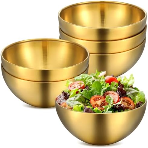 5 Pcs 5.9 Inch Gold Mixing Bowls, Decorative Metal Stainless Steel
