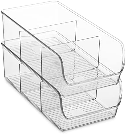 Set Of 4 Food Storage Organizer Bins - Divided 3 Compartment Kitchen