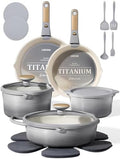CAROTE 20pcs Titanium Cookware Set, Pots and Pans Set Detachable