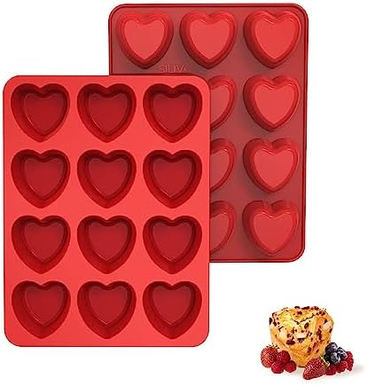 SILIVO 2 Pack Heart Shaped Cupcake Pan, Nonstick Heart Shaped Muffin