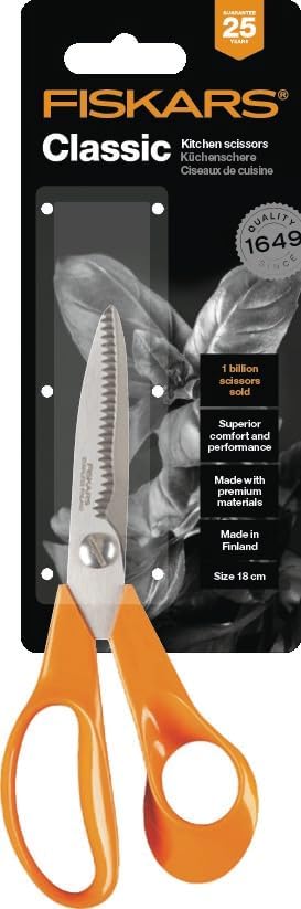Fiskars Kitchen Scissors, Total Length: 18 cm, Quality Steel/Synthetic
