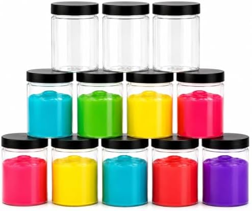 Healthy Packers 6 oz Plastic Jars with Lids | 12-Pack Black Lids