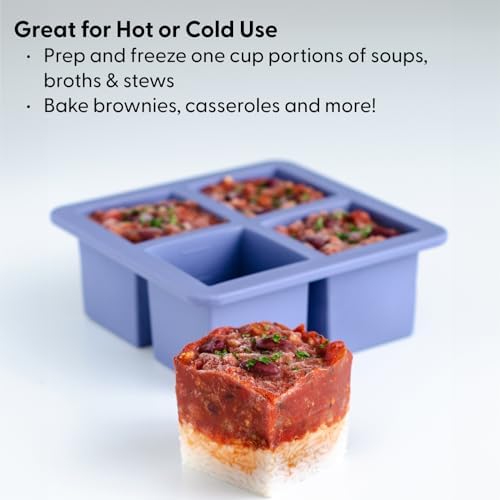 W&P Cup Cubes Silicone Freezer Tray with Lid, Blue, Makes 4 Perfect