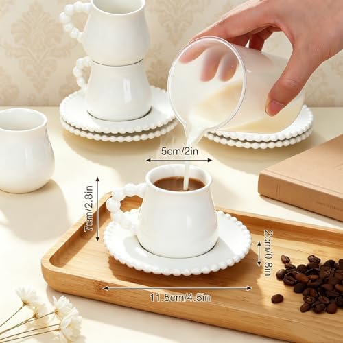 Coffee Cup Set of 6 with Saucers, 3.5 OZ Small Ceramic Espresso Cups