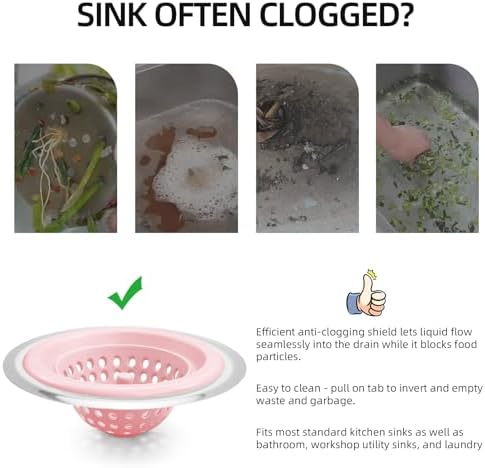 Silicone Kitchen Sink Strainer, 2 Pack, Pink