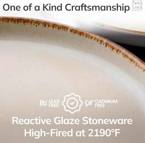 36 Piece Stoneware Dinnerware Set for 12, Handmade Plates and Bowls Set