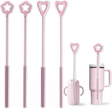 FreshNGo 4-Pack Silicone Straw Cleaner Brush for Tumbler, Pink