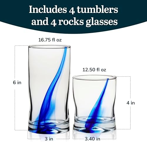 Libbey Blue Ribbon Tumbler and Rocks Drinking Glass Set of 8
