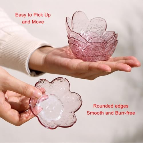 12 Pcs Pink Sakura Soy Sauce Bowls, Plastic Dipping Dish Party Set