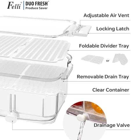 Felli Duo Fresh Produce Saver Container with Vent and Drainage