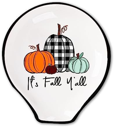 Whaline Fall Spoon Rest Plaid Pumpkin Ceramic Spoon Holder MIni