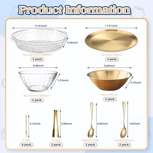 4 Set Gold Chilled Serving Tray and Dip Bowl for Parties, Chilled