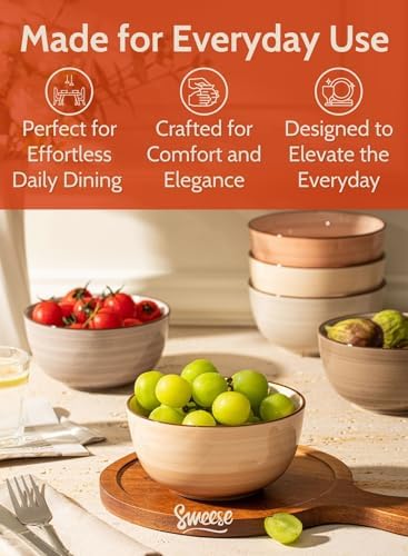 Sweese 20 Oz Porcelain Cereal Bowls - Multicolor Set of 6, Dishwasher