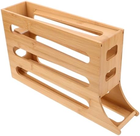 Wooden Rolling Egg Dispenser Rack for Fridge, 4 Tier Organizer