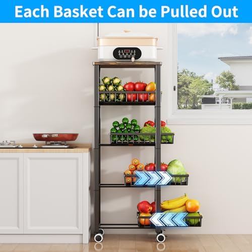 Fruit Vegetable Storage Basket for Kitchen, 5 Tier Large Pull-Out