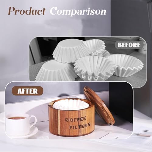 Natural Acacia Wood Coffee Filter Holder with Lid, Multi-Use
