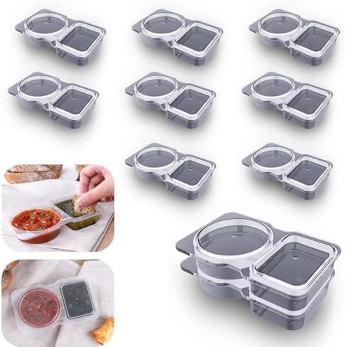 VOUKEN 10Pcs Double Compartment Condiment Container with Lid Double