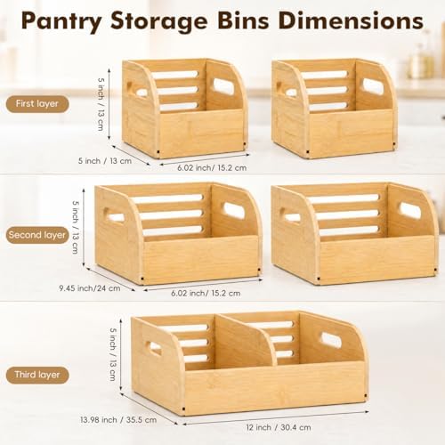 PRETYZOOM Bamboo Pantry Storage Bins with Breathable Slatted Back