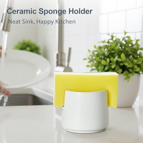 ONEMORE Ceramic Sponge Holder for Kitchen Sink, White