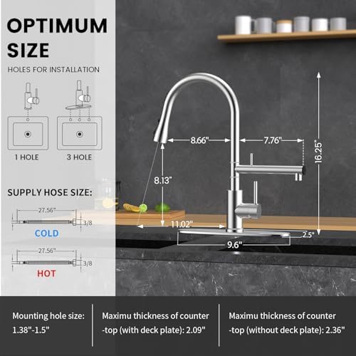 FEELSO Filter Water Kitchen Faucet, Pull-Down Sprayer, Brushed Nickel